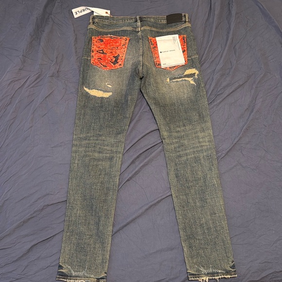 Men's Slim Jeans in Blue with Red Accents - Picture 1 of 6